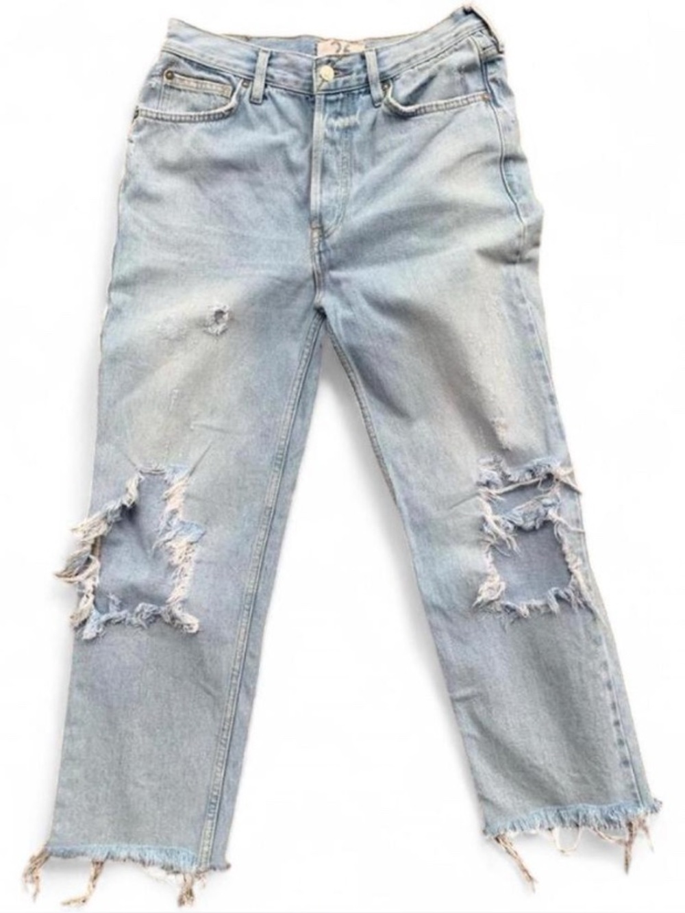 Retro Indie Sleaze Streetwear Light Wash Distressed Jeans with Frayed Hem